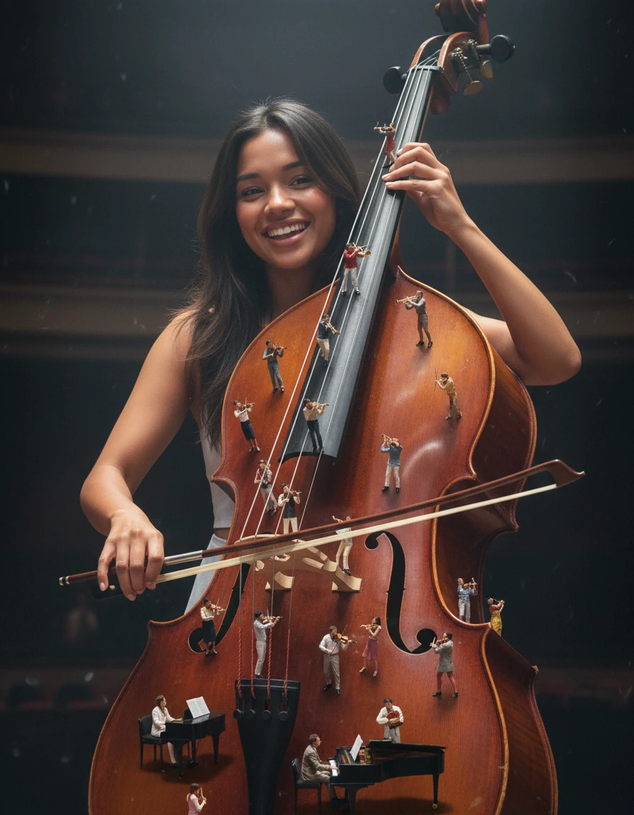 3D miniatures — orchestra on a cello